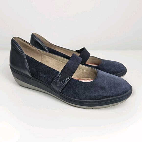 Vionic Judie Womens 8 M Blue Suede Orthotic Mary Jane Wedge Casual Shoe Comfort - Picture 1 of 9